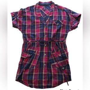 GENTLE FAWN red & blue shirt dress plaid gingham button up mini dress. XS